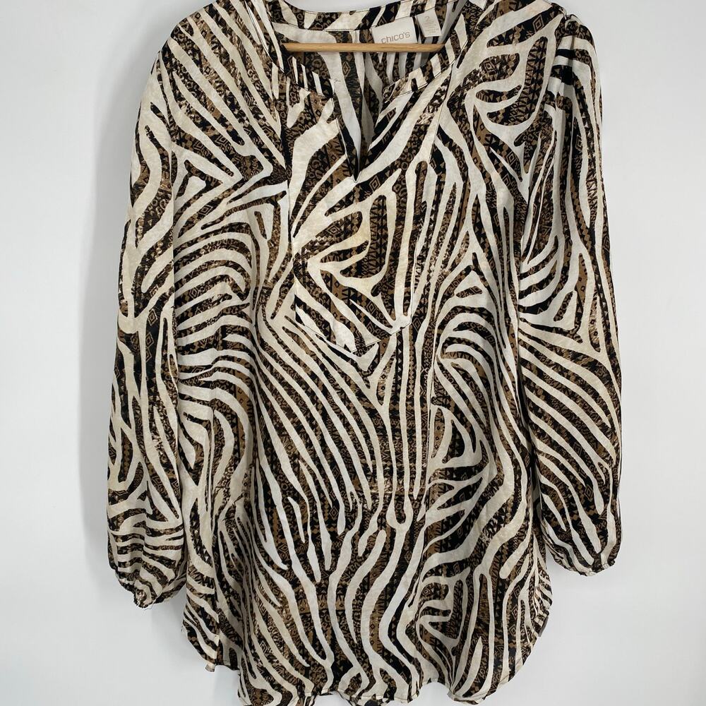 Chico’s‎ Tunic Women’s Large Flowy Animal Print Romantic Feminine Balloon Sleeve